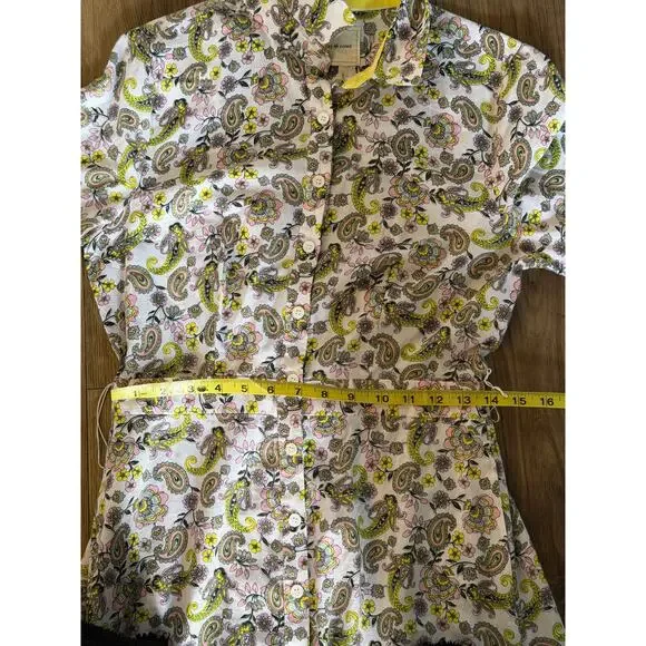 Court & Rowe Shirt Dress Paisley Floral Pink Yellow Tie Waist Women 6 - Picture 8 of 9